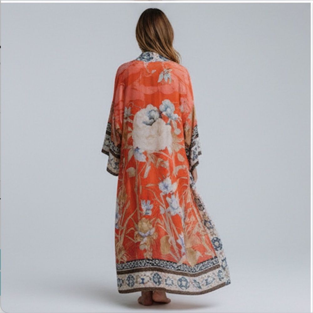 Coral Bloom Boho Kimono Cover-Up - Picture 4 of 8